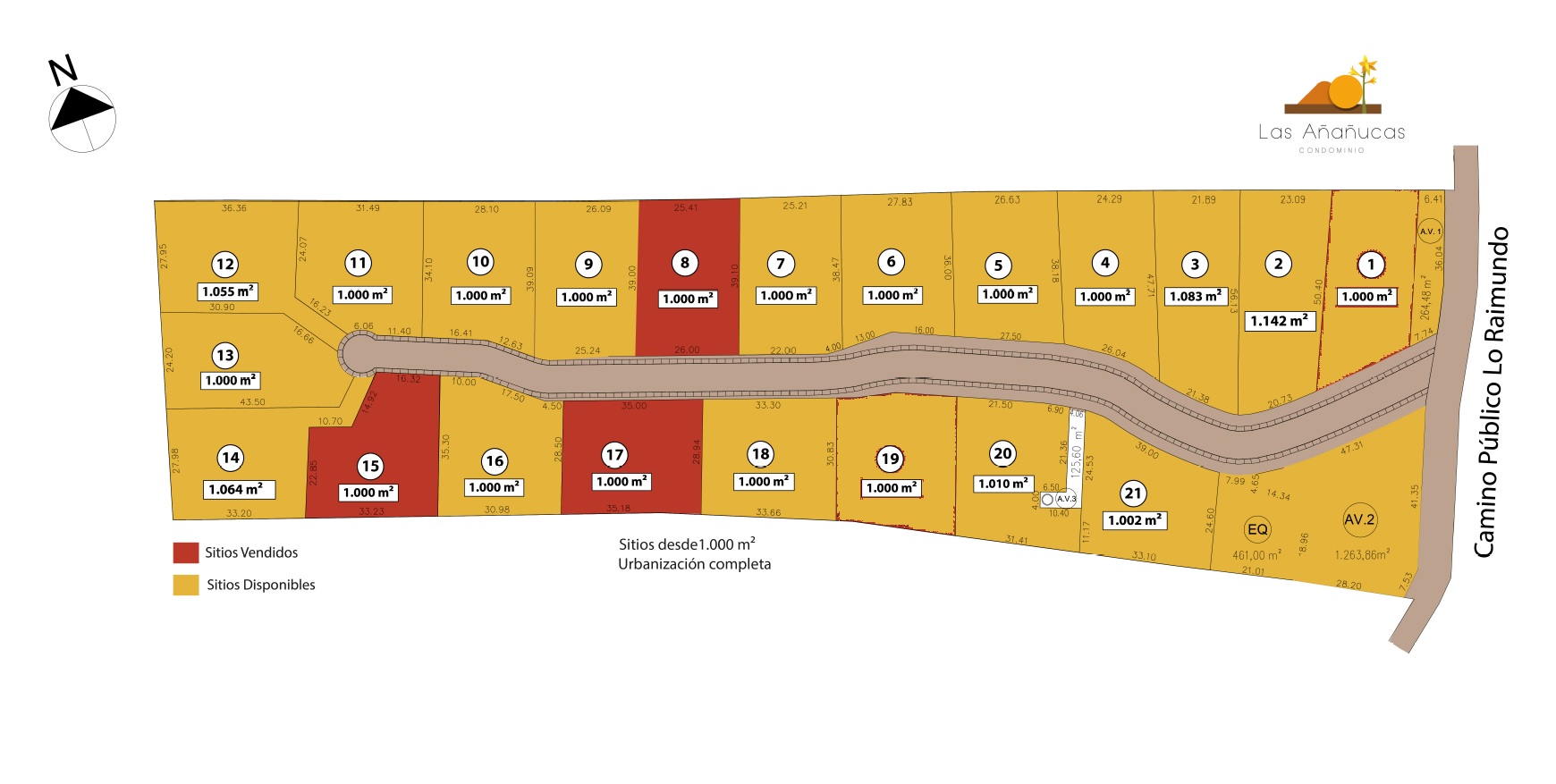 Plano de parcelas disponibles en Condominio Las Añañucas